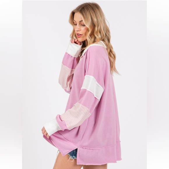 13 Striped Contrast Collared Pullover Sweatshirt - Picture 5 of 7